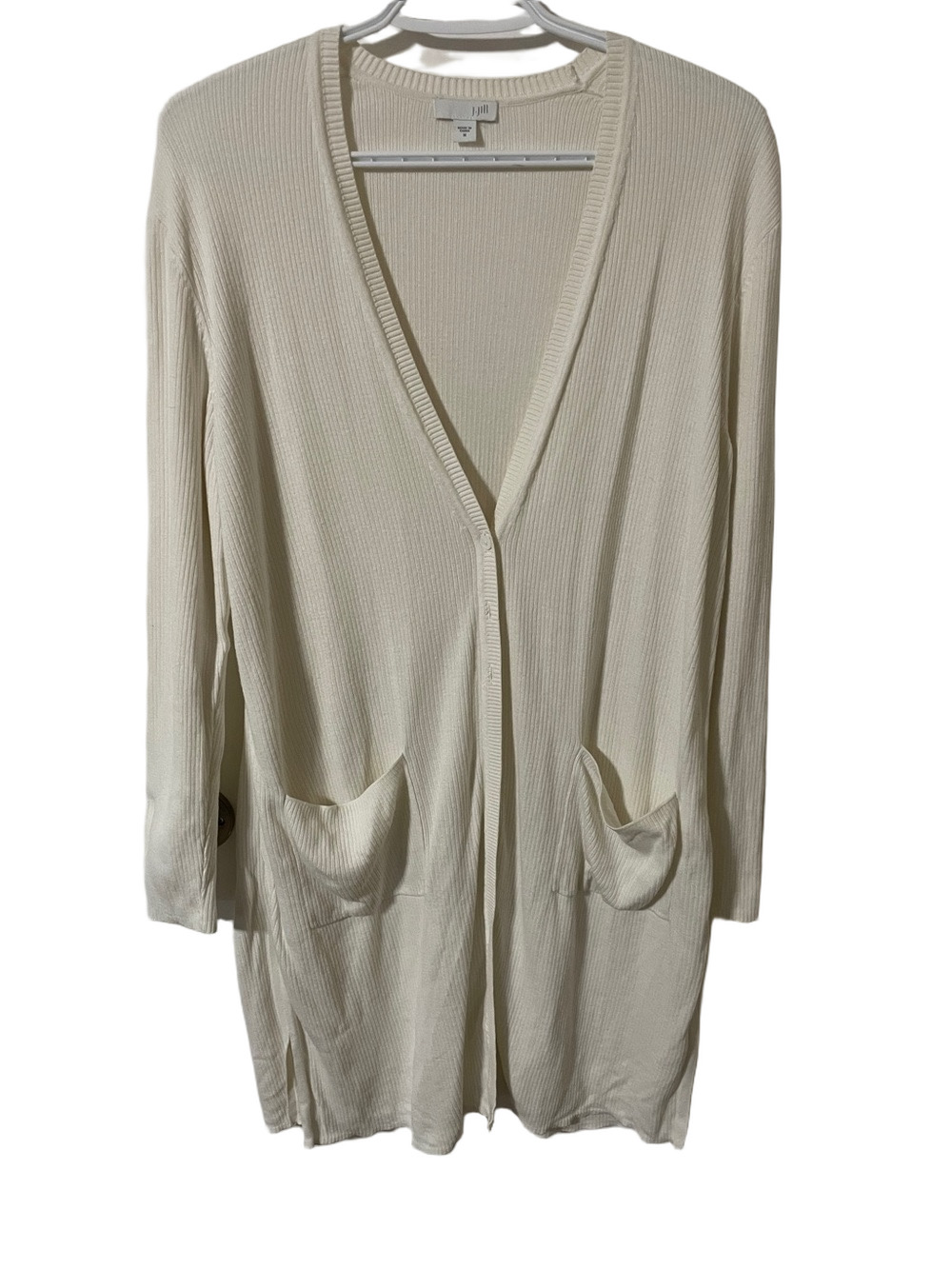 J. Jill Cream Ribbed Open-Front Cardigan Size Medium